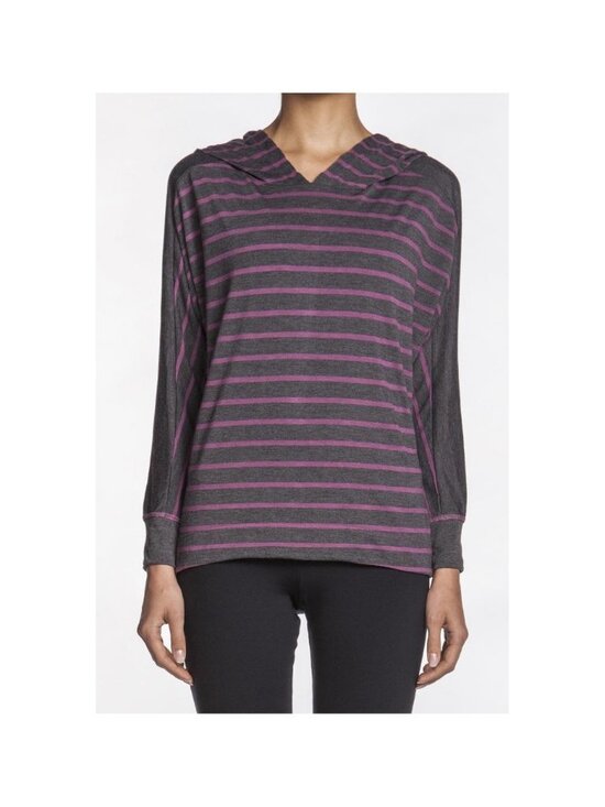 SOLOW Tops - Solow Sport Hi Low Long Sleeve Hoodie Bayberry Purple Stripe Jersey NWT XS